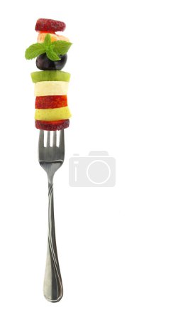 Photo for Healthy lifestyle, Fresh fruits slices and a fork isolated on white transparent background - Royalty Free Image