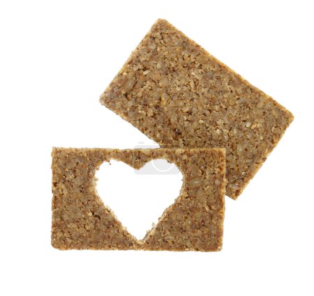 Photo for Multigrain bread slices, one with empty space in shape of heart isolated on transparent white background - Royalty Free Image