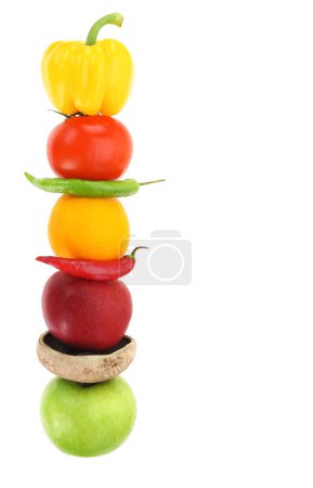 Photo for Healthy food, Fresh fruits and vegetables stack isolated on white transparent background - Royalty Free Image