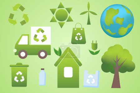 Ilustración de Conjunto de iconos Eco. respetuoso del medio ambiente, ecología, tecnología verde y medio ambiente. Métodos alternativos de generación de energía. Ilustración vectorial - Imagen libre de derechos