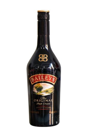 Photo for Brussels, Belgium -10 November 2022; Original Baileys Irish cream bottle isolated on a white background. Popular beverage brand - Royalty Free Image