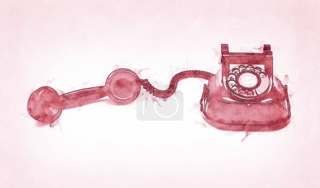 Téléchargez les photos : Illustration croquis d'un téléphone rouge ancien et vintage - en image libre de droit
