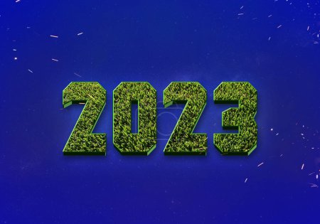 Téléchargez les photos : Herbe verte sur Texte sur fond bleu pour une bonne année 2023 - en image libre de droit
