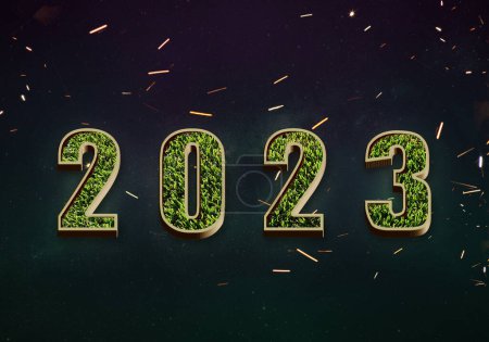 Téléchargez les photos : Herbe verte sur Texte sur fond noir pour une bonne année 2023 - en image libre de droit