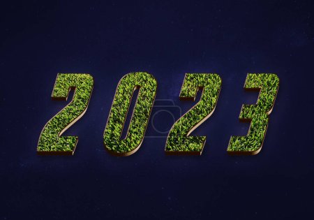 Téléchargez les photos : Herbe verte sur Texte sur fond bleu pour une bonne année 2023 - en image libre de droit