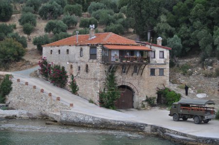 Photo for The Arsanas Konstamonitou (port building) of Konstamonitou Monastery is a monastery built on Mount Athos - Royalty Free Image