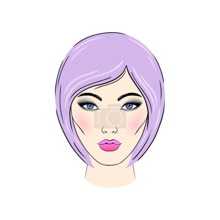 Illustration for Face of young asian woman.Portrait of young woman with lilac hair color. - Royalty Free Image