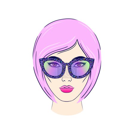 Illustration for Face of young asian woman.Portrait of young woman with pink hair color. - Royalty Free Image
