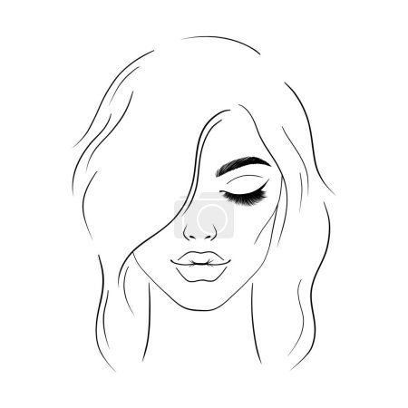 Illustration for Womans face with closed eyes.Hand drawn illustration. - Royalty Free Image