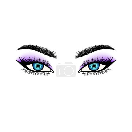 Téléchargez les illustrations : Croquis des yeux féminins dans un style linéaire sur fond blanc. - en licence libre de droit