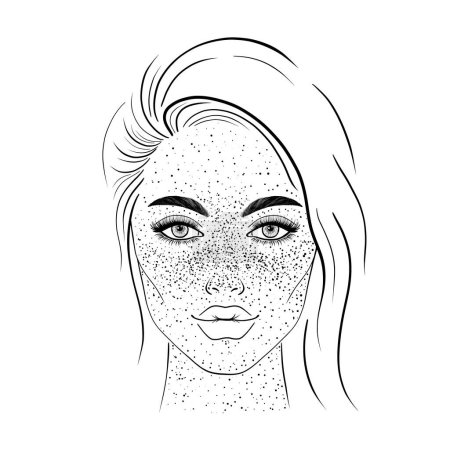 Ilustración de Face of young woman on white background.Hand drawn illustration. - Imagen libre de derechos