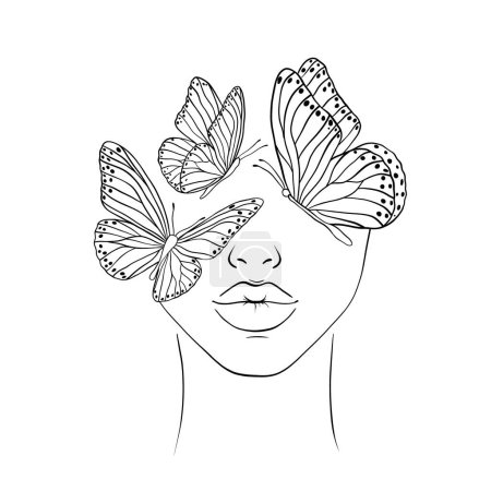 Ilustración de Cara de mujer y mariposas. Ilustración de moda moderna. - Imagen libre de derechos