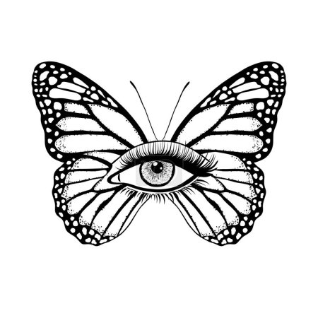 Ilustración de Mariposa y ojo femenino.Ilustración de moda sobre fondo blanco. - Imagen libre de derechos