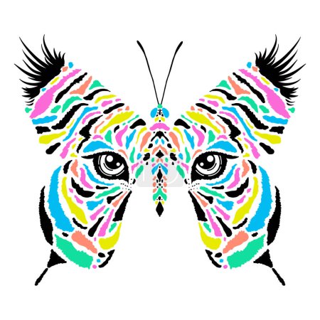Illustration for Butterfly with tiger print and tiger eyes. - Royalty Free Image