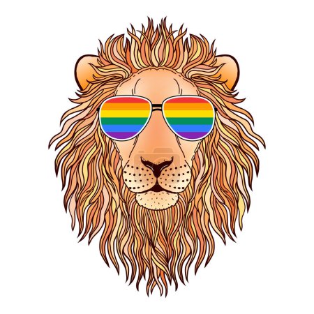 Illustration for Lion muzzle with sunglasses on white background. Idea for t-shirts design. - Royalty Free Image