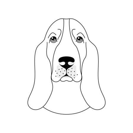 Illustration for Basset hound, dog icon in line art style on white background. - Royalty Free Image