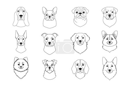 Illustration for Collection of dogs icon in line art style on white background. - Royalty Free Image