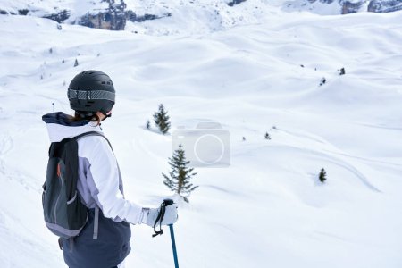 Picture of woman on ski in Madonna di Campiglio. High quality photo