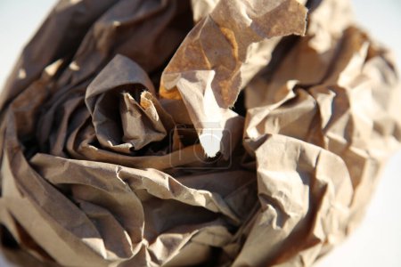 Foto de Paper. Rolled Up Brown Paper. Crumpled brown paper bag. Shipping and Packing Paper. close up. crumpled brown ball. Recycling - Imagen libre de derechos