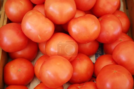 Foto de Fresh red tomatoes. background of vegetables. - Imagen libre de derechos