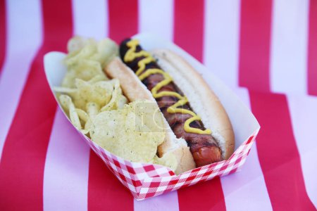 Foto de Hot dog with chips, close up - Imagen libre de derechos