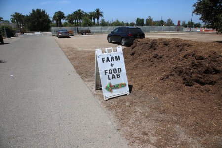 Photo for Farm and food lab road sign on street of California - Royalty Free Image