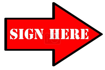 Téléchargez les photos : Sign here text on red arrow isolated on white background - en image libre de droit
