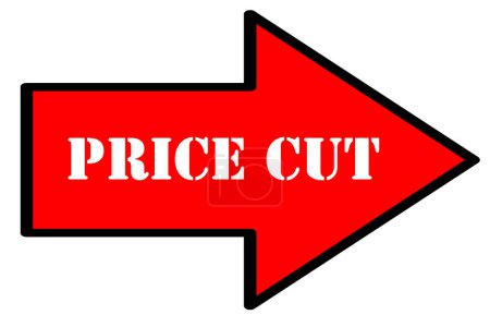 Foto de Price cut text on red arrow isolated on white background - Imagen libre de derechos