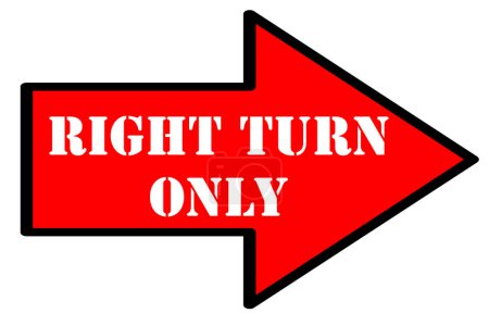 Photo for Right turn only text on red arrow isolated on white background - Royalty Free Image