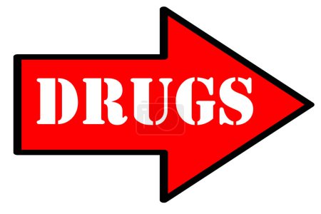Téléchargez les photos : Drugs text on red arrow isolated on white background - en image libre de droit