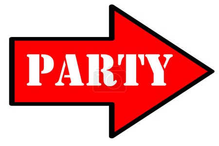 Photo for Party text on red arrow isolated on white background - Royalty Free Image