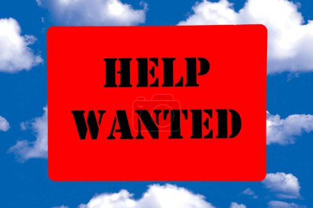 Photo for Help wanted  text, banner, sticker on sky background - Royalty Free Image
