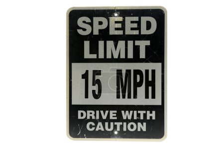 Téléchargez les photos : Plan rapproché de la limite de vitesse de 15 mi / h isolé sur blanc - en image libre de droit