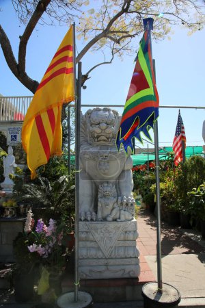 Photo for Santa Ana, California - USA - March 17-2022: Buddhist Association. Buddhist Shrine on a Buddhist Property - Royalty Free Image