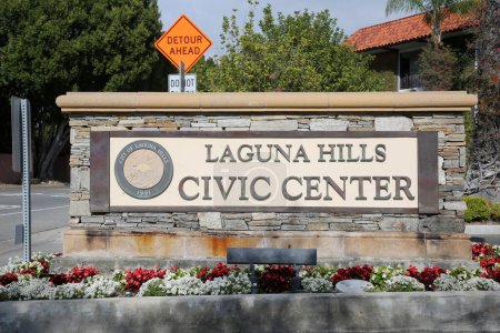 Téléchargez les photos : California, USA - February 21, 2022: laguna hills civic center sign board in California, United states - en image libre de droit