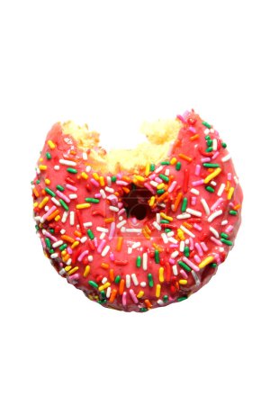Photo for Donut. Pink Donut with Rainbow Sprinkles. Isolated on white.  Donut in pink glaze with colored sprinkles. - Royalty Free Image