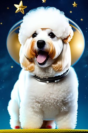 Téléchargez les photos : Space Dog. Chien astronaute Bichon Frise dans l'espace. Chien va dans l'espace à la recherche d'aventure. Bichon Frise Dog dans l'espace. Un astronaute du Bichon spatial Frise explore les limites extérieures du système solaire. Chiens d'espace sont cool. - en image libre de droit
