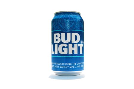 Photo for Lake Forest, California - USA - April 29, 2023: Bud Light. Aluminum can of Bud Light. A boycott was spurred by a sponsorship the company did with Dylan Mulvaney a transgender activist. Editorial. - Royalty Free Image