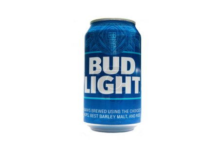 Photo for Lake Forest, California - USA - April 29, 2023: Bud Light. Aluminum can of Bud Light. A boycott was spurred by a sponsorship the company did with Dylan Mulvaney a transgender activist. Editorial. - Royalty Free Image