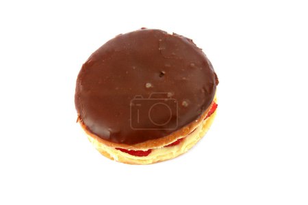 Photo for Chocolate Eclairs with Strawberry and Cream. Isolated on white. Room for text. Delicious Desert Strawberry and Cream eclair Donut. A Desert fit for a King. Strawberry eclair. - Royalty Free Image