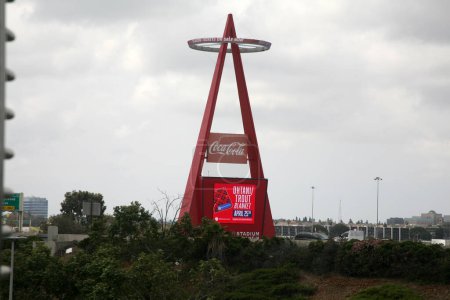 Photo for Anaheim California -April 18, 2023: The "Big A" in the Parking Lot of Angel Stadium. The Big A is a landmark in Anaheim California and can be seen from the 57 Freeway. People world wide love visiting - Royalty Free Image