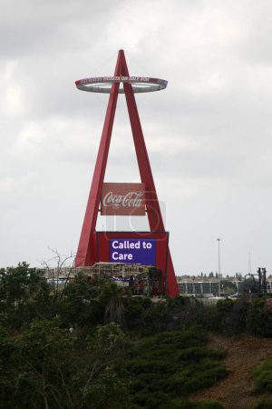 Photo for Anaheim California -April 18, 2023: The "Big A" in the Parking Lot of Angel Stadium. The Big A is a landmark in Anaheim California and can be seen from the 57 Freeway. People world wide love visiting - Royalty Free Image