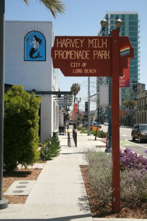 Photo for Long Beach - California - USA - April 19, 2023: Garvey Milk Supervisor - 5 Sign in Long Beach California. Harvey Milk Promenade Park in Long Beach Cal. California Politician Sign in Long Beach CA. - Royalty Free Image