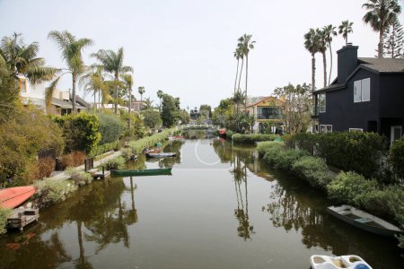 Photo for Venice California - 3-18-2023. Venice Canal Historic District. Embedded in the residential Venice suburb of Los Angeles, California. Man-made wetland canals, built in 1905 give Venice a Unique History - Royalty Free Image