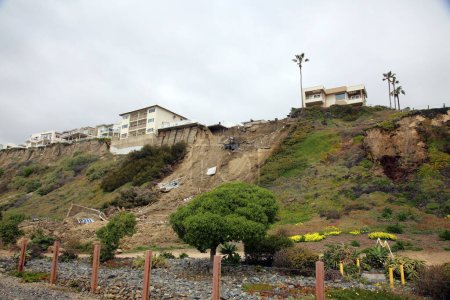 Photo for San Clemente, California - USA - 3-17-2023 : Three clifftop apartment buildings and one Home in San Clemente were red-tagged and evacuated Wednesday when a Land Slide developed under the properties. - Royalty Free Image