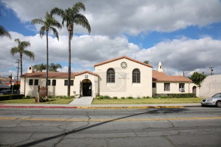 Photo for Placentia, California - USA - 3-8-2023: Old Town Placentia Public Library Building. People can borrow books and get information from the Library. - Royalty Free Image