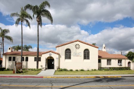Photo for Placentia, California - USA - 3-8-2023: Old Town Placentia Public Library Building. People can borrow books and get information from the Library. - Royalty Free Image