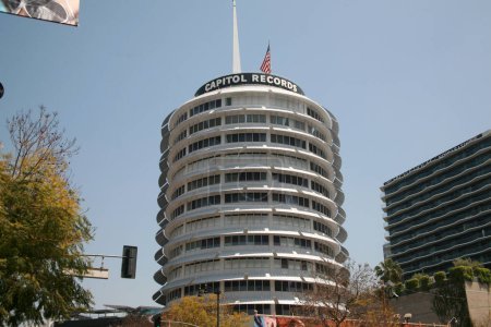 Photo for Hollywood, California USA - May 12, 2023: Capital Records building in Hollywood California. Capitol Records, LLC is an American record label distributed by Universal Music Group. Hollywood - Royalty Free Image