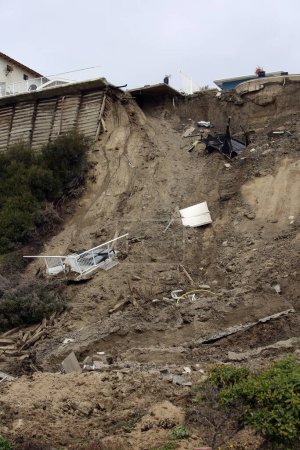 Photo for San Clemente, California - USA - 3-17-2023 : Three clifftop apartment buildings and one Home in San Clemente were red-tagged and evacuated Wednesday when a Land Slide developed under the properties. - Royalty Free Image