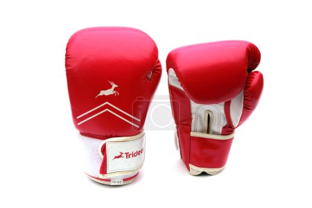 Photo for Lake Forest, California - USA - July 5, 2023: Trideer 12oz Red Boxing Gloves. Women's 12 oz Pro Grade Boxing Gloves. Boxing Gloves for Kickboxing, Gel Sparring, Training Gloves, Fight Glove, and more - Royalty Free Image